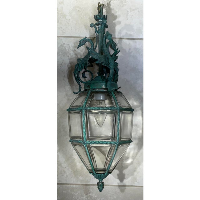 Antique Neoclassical Bronze Hanging Lantern / Pendent With Ornate Swan Motif For Sale - Image 14 of 17