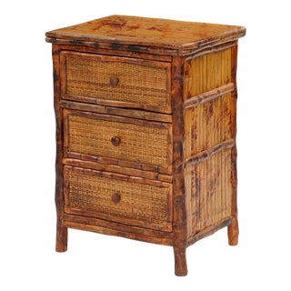 3 Drawer Side Cabinet, Brown, Rattan For Sale