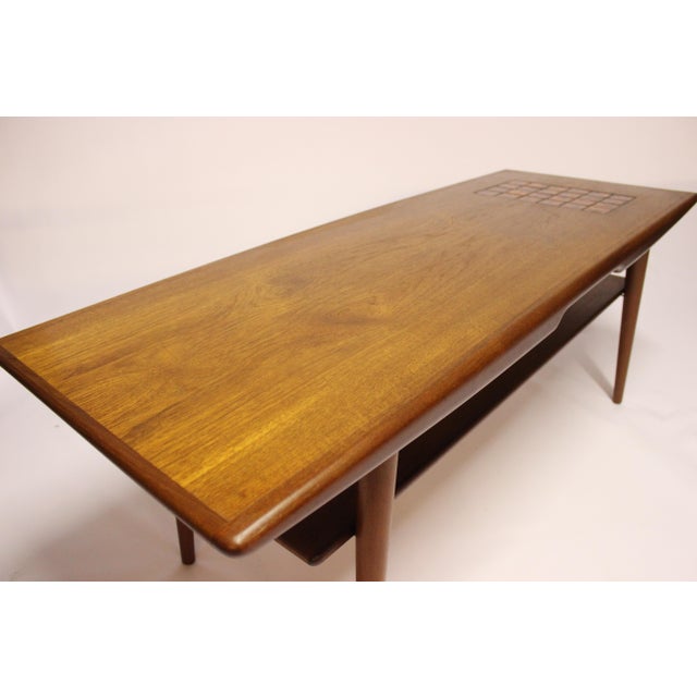 Danish Teak Coffee Table with Dark-Colored Tiles, 1960s For Sale - Image 6 of 7