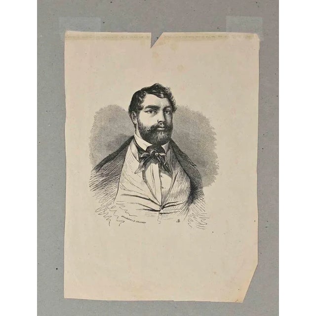 The Portrait is an original lithograph print on ivory-colored paper, realized in the 19th Century by Giuseppe Balbiani....