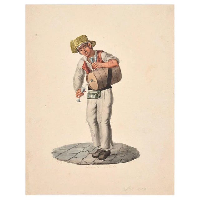 Acquaiolo In Strada is an original watercolor on paper, realized in 1828, by an anonymous artist whose signature seems to...