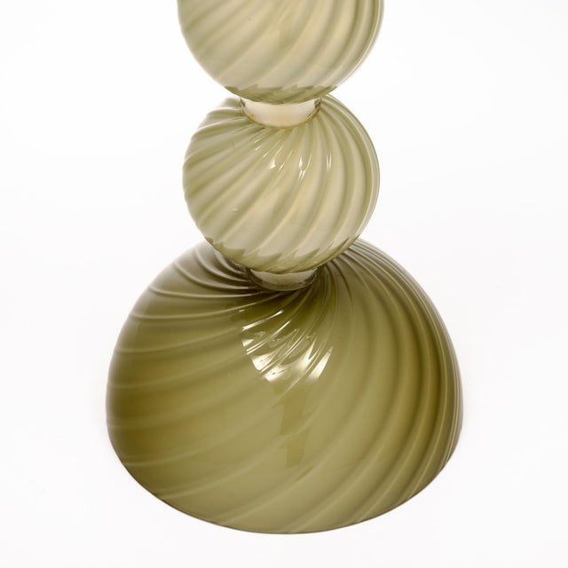 Glass Venetian Glass, Classic Globe Lamps, Olive Green, Murano, Italy - a Pair For Sale - Image 7 of 9