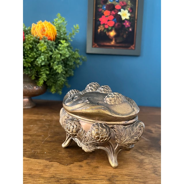 1910s Art Nouveau Ornate Footed Metal Trinket Box For Sale - Image 11 of 18