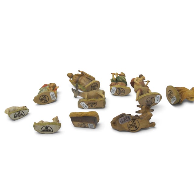 Anri Italy Hand Carved Wood Nativity Barn Stable Set Figures & Animals 12pc Set For Sale - Image 9 of 12