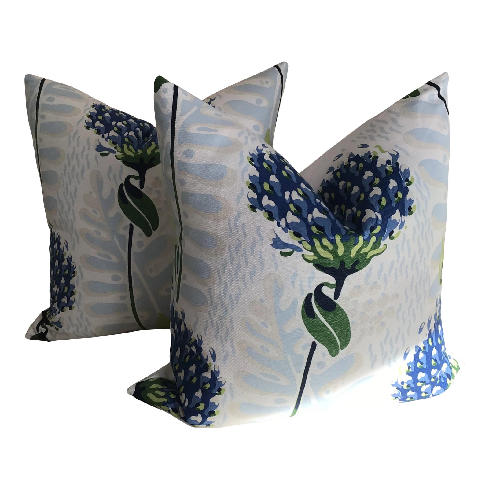 Thibaut “Tiverton” in Blue and Green, 22” Down Filled Pillows Chairish