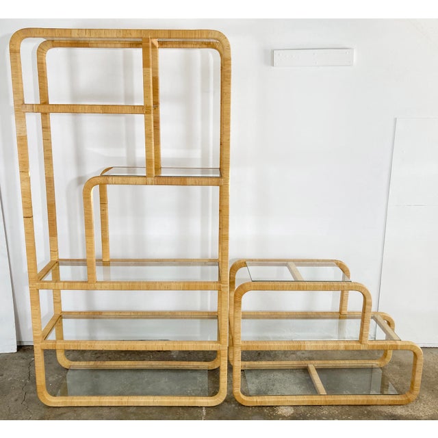 Vintage MCM Wrapped Rattan Shelving Unit, 2 Pieces For Sale - Image 4 of 10