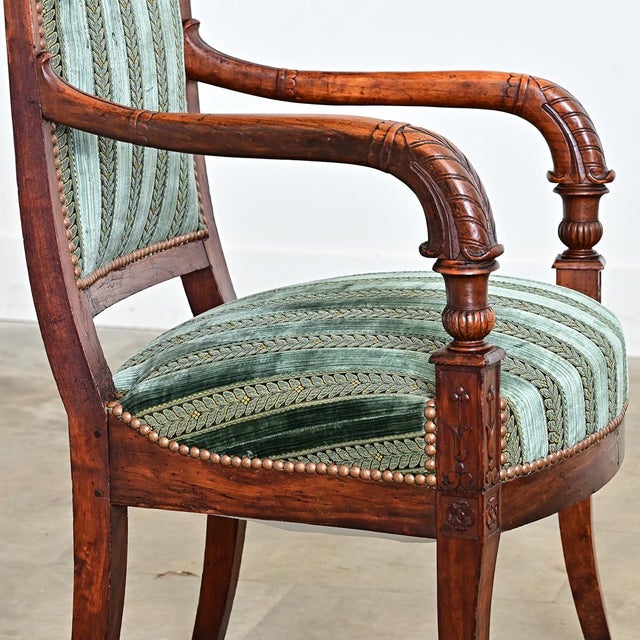 19th Century French Directoire Period Striped Velvet Fauteuil For Sale - Image 11 of 12