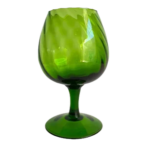 Mid Century Modern Empoli Optic Brandy Snifter Vase Green Swirl Footed Pedestal Bowl 1960s Vintage 9” Tall Italian Art Glass