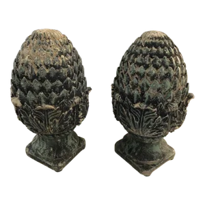 Vintage Pineapple Shaped Finial Sculptures -A Pair