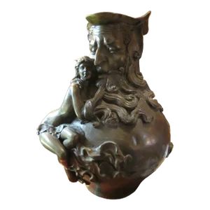 Art Nouveau Style Satyr & Nymph Bronze Figural Ewer Urn Statue Sculpture