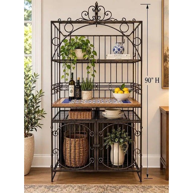 1970s Large Kitchen Wrought Iron Bakers Wine Storage Rack For Sale