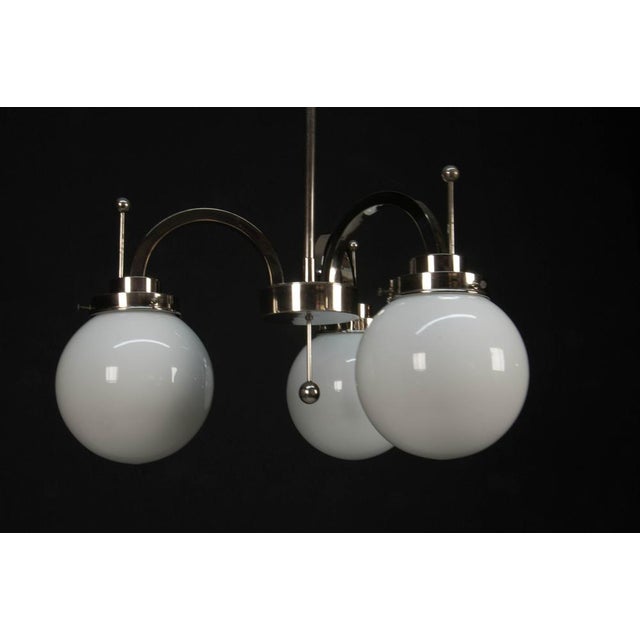 1920s Art Deco Nickel-Plated 3-Flame Chandelier, 1920s For Sale - Image 5 of 13