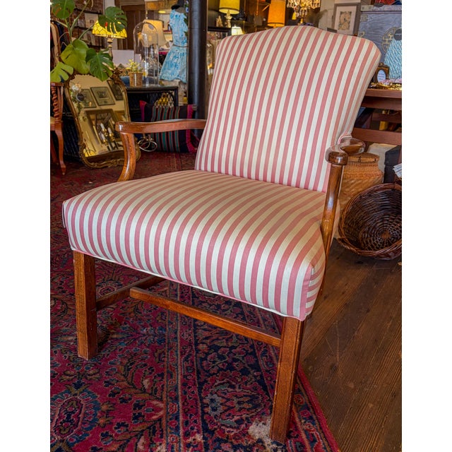 Vintage Wood Frame, Pink Stripe Upholstered Arm or Side Chair For Sale In Saint Louis - Image 6 of 7