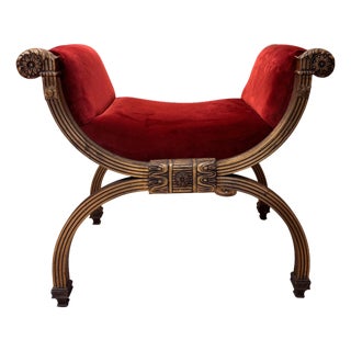 Italian Neoclassical Style Curule Stool with Bronze Frame, 1920s For Sale
