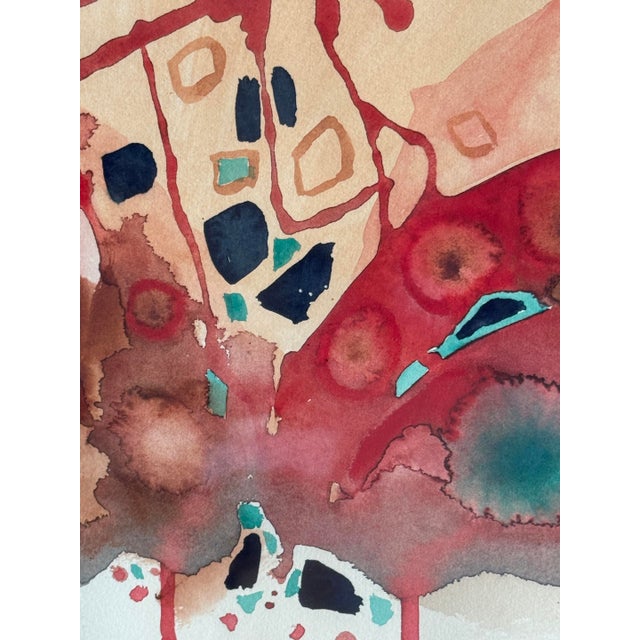 1970sDynamic Abstract Watercolor by French Artist, Marie Luare-Ilie For Sale - Image 10 of 12