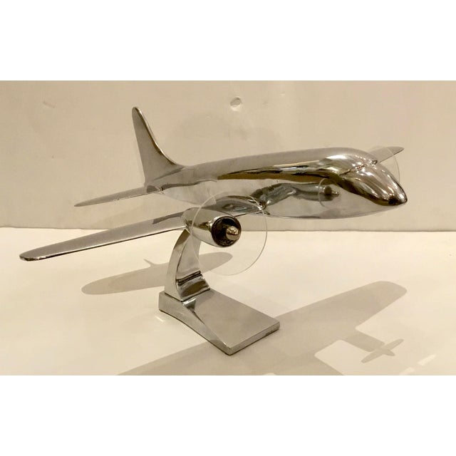 Vintage Art Deco Style DC3 Chrome Plane Model on Stand Sculpture