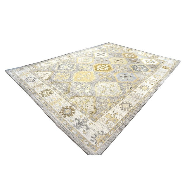 21st Century Turkish Oushak 11x15 Grey, Ivory, Olive & Yellow Handmade Area Rug #1144074 For Sale - Image 4 of 14