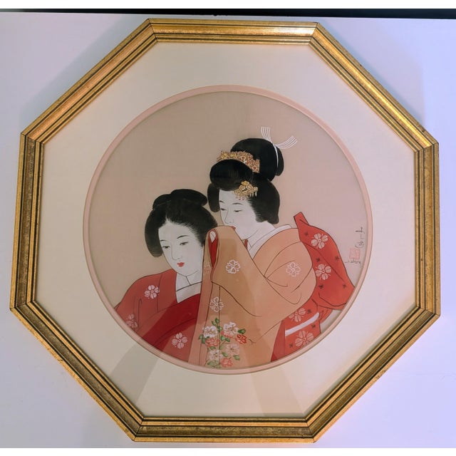 This is a traditional Japanese Bijin-ga (painting/print of beautiful women) portrait, styled after classical Nihonga or...