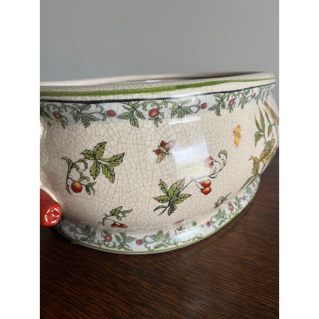 French Country Vintage Bird and Berry Ceramic Jardinière Planter For Sale - Image 3 of 9