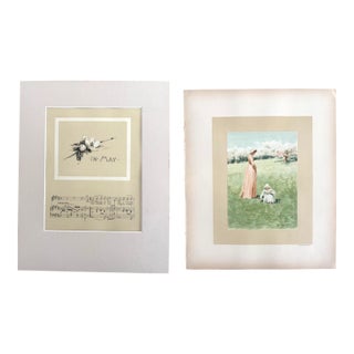 Antique 1888 Matted May Lullaby Print w/William Ladd Taylor Chromo on back, EUC For Sale