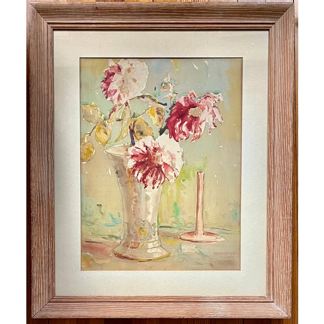 1930s Marie Anna Bommer (American 1905 - 1996) Art Deco Watercolor Floral Still Life Painting of Peonies in a Vase For Sale - Image 12 of 12