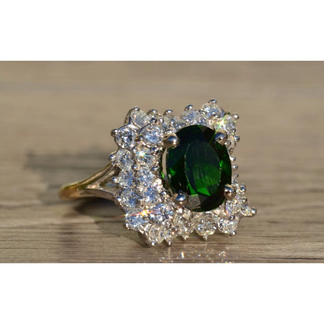 Metal The Pearse: Antique Diamond Waterfall Halo Cocktail Ring set with Chrome Diopside For Sale - Image 7 of 11
