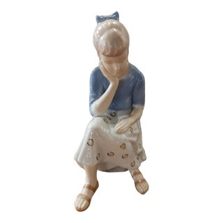 Vintage Andrea by Sadek Sitting Girl ”Thinker” Porcelain Musical Figurine For Sale