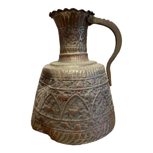 Antique Hammered Turkish Copper Pitcher For Sale