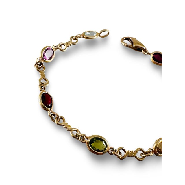 14k Gold Gemstone Link Bracelet Made in Italy For Sale - Image 4 of 5