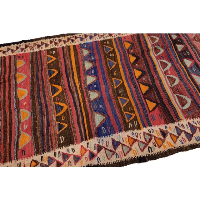 Brown Mid-20th Century Turkish Kilim Multicolor Handmade Tribal Wool Rug For Sale - Image 8 of 10