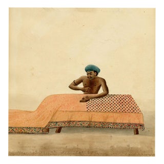 Indian Company School, A Man Hand Block Printing Calico Textiles, Watercolor For Sale