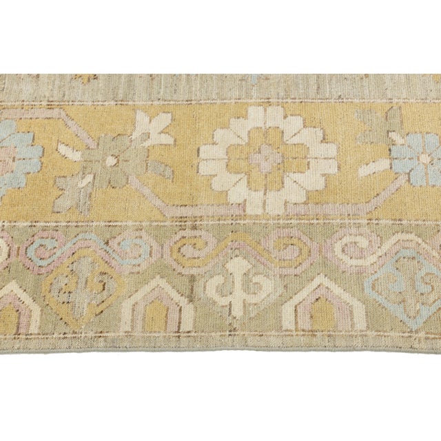 Beige 13 X 16 Modern Khotan Style Wool Rug Handmade in Beige With Geometric Pattern For Sale - Image 8 of 10