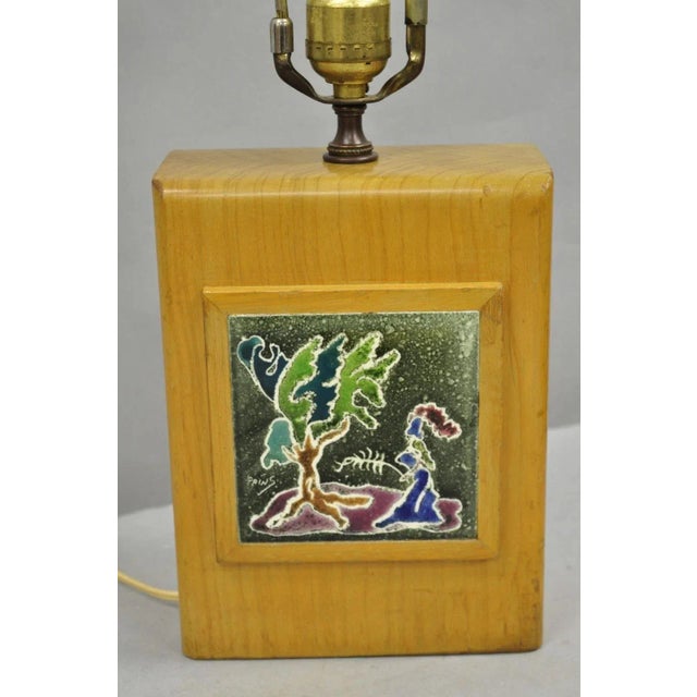 Wood Vintage J. Warner Prins Tile Mid Century Modern Cerused Wood Small Table Lamp For Sale - Image 7 of 12