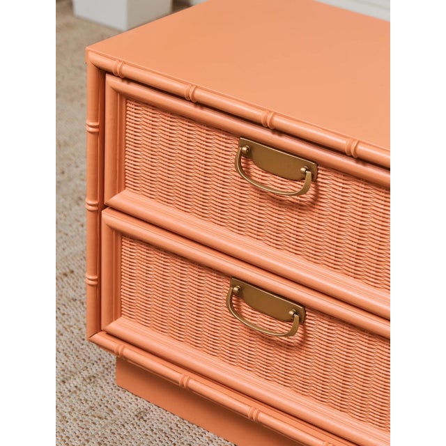 Mid 20th Century Coral Vintage Bamboo Nightstands, A Pair For Sale - Image 5 of 9