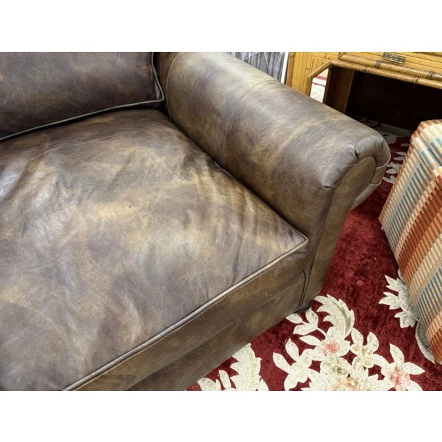 Restoration Hardware Lancaster Brown Leather Large Reading Chair For Sale - Image 10 of 10