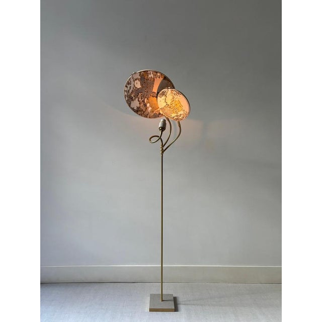 No. 34 floor lamp, 2 circles, by sander bottinga dimensions: d 30 cm x w 40 cm x h 140 cm materials: brass, wood, marble...