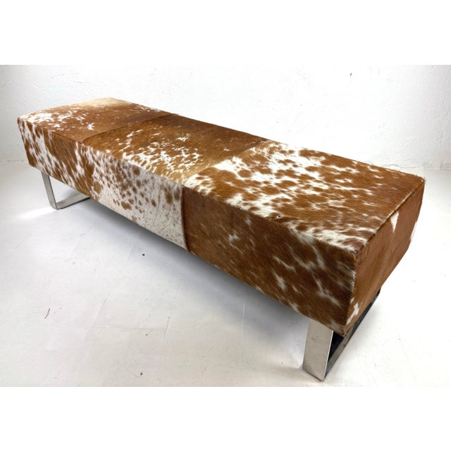 Modern Natural Cowhide Upholstered Bench For Sale In Philadelphia - Image 6 of 11