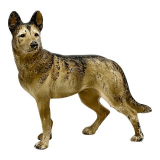 Hard to Find Vintage 1930s Hubley Manufacturing Co. Cast Iron German Shepherd Dog Doorstop For Sale