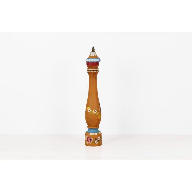 Wood 1970's Italian Folk Art Tall Hand-Painted Wooden Pepper Mill For Sale - Image 7 of 11