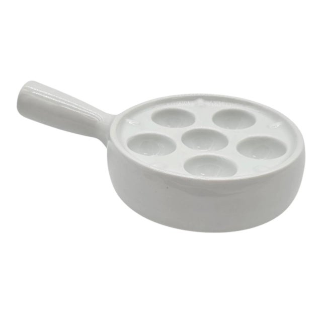 French White Ceramic Escargot Dishes – Set of 2 Classic 6-Well Snail Servers With Handles For Sale - Image 4 of 9