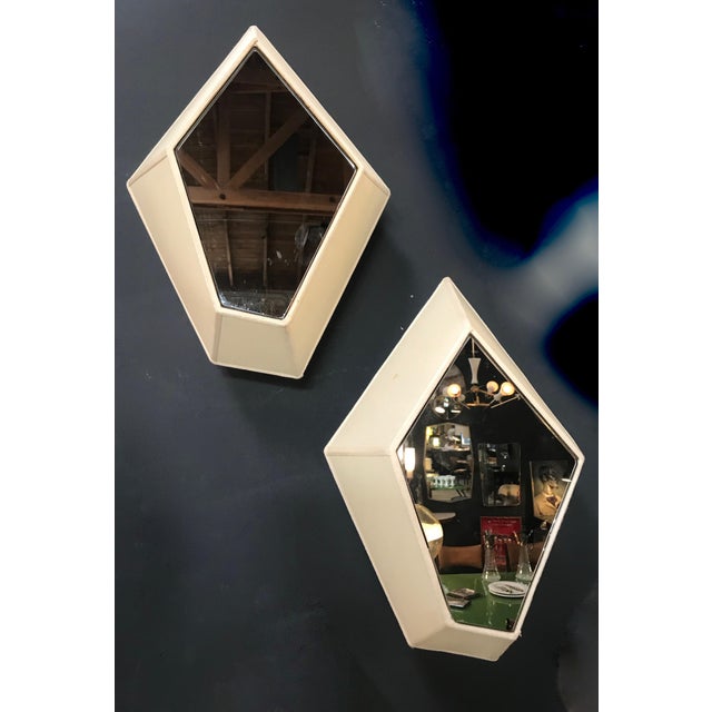 1960s Mid-Century Polygonal Wall Sconces With Fabric and Mirror, Italy - a Pair For Sale - Image 5 of 11