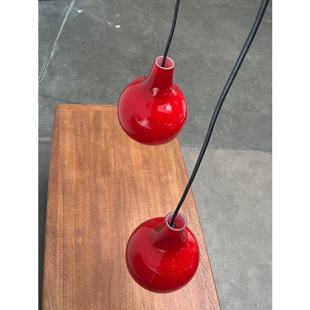 Black Mid-Century German Red Glass Pendant Lamps from Peill & Putzler, 1960s, Set of 2 For Sale - Image 8 of 18