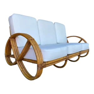 1950s Restored 3/4 Round Pretzel Three-Seat Sofa With Open Base