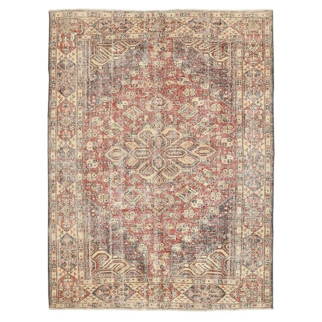 Textile Mid 20th Century Vintage Distressed Turkish Oushak Rug For Sale - Image 7 of 7