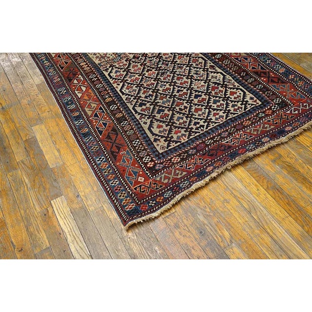 Late 19th Century 1890s Ivory Geometric Tribal Antique Caucasus Rug 4'0" X 5'0" Handknotted Wool Carpet For Sale - Image 5 of 5