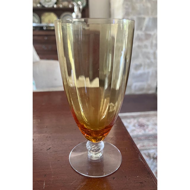 Amber 1940s Mid-Century Modern Cambridge Glass Co. Amber Optic Stem 3121 Goblets - Set of 7 For Sale - Image 8 of 13