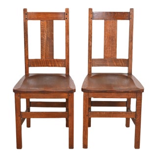 Limbert Mission Oak Arts & Crafts Dining Side Chairs, Pair For Sale