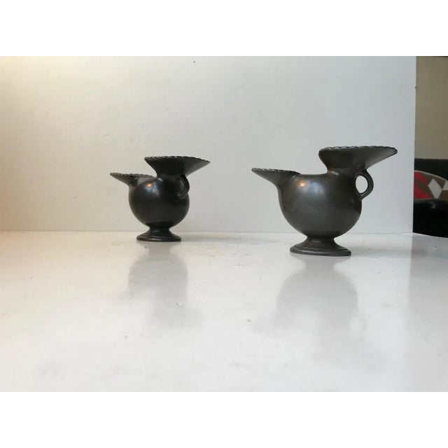 Hen Shaped Metal Vases by Just Andersen for Just, 1930s, Set of 2 For Sale - Image 3 of 9