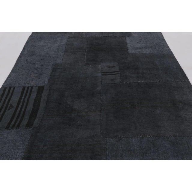 Rug & Kilim Vintage Turkish Rug With Blue and Black Patchwork Geometry - Rug & Kilim For Sale - Image 4 of 9