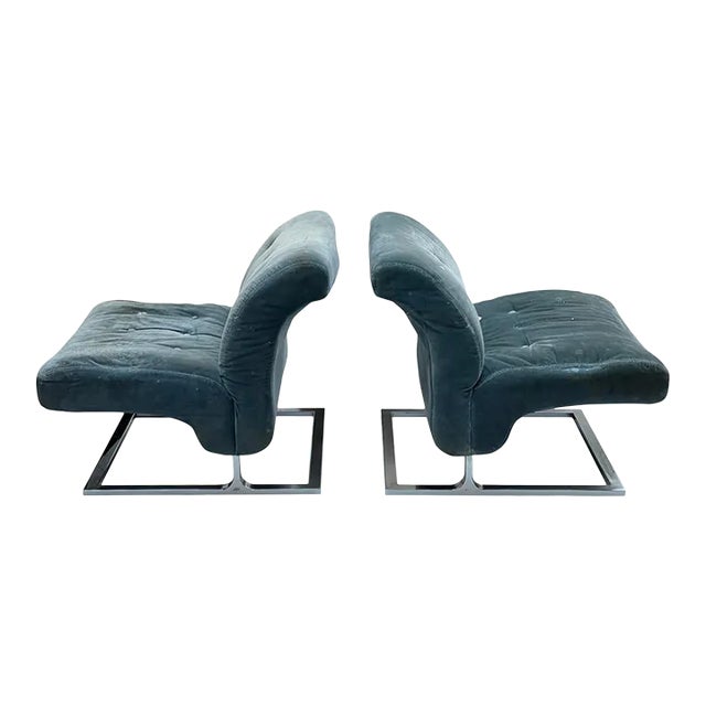 1970s Craft Associates Wave Style Lounge Chair With Chrome Base-A Pair For Sale